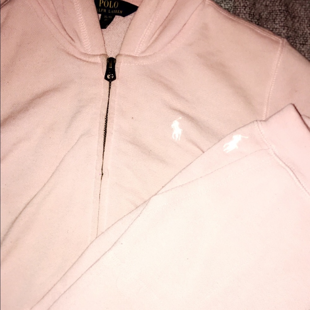2 piece girls polo sweat suit in blush pink